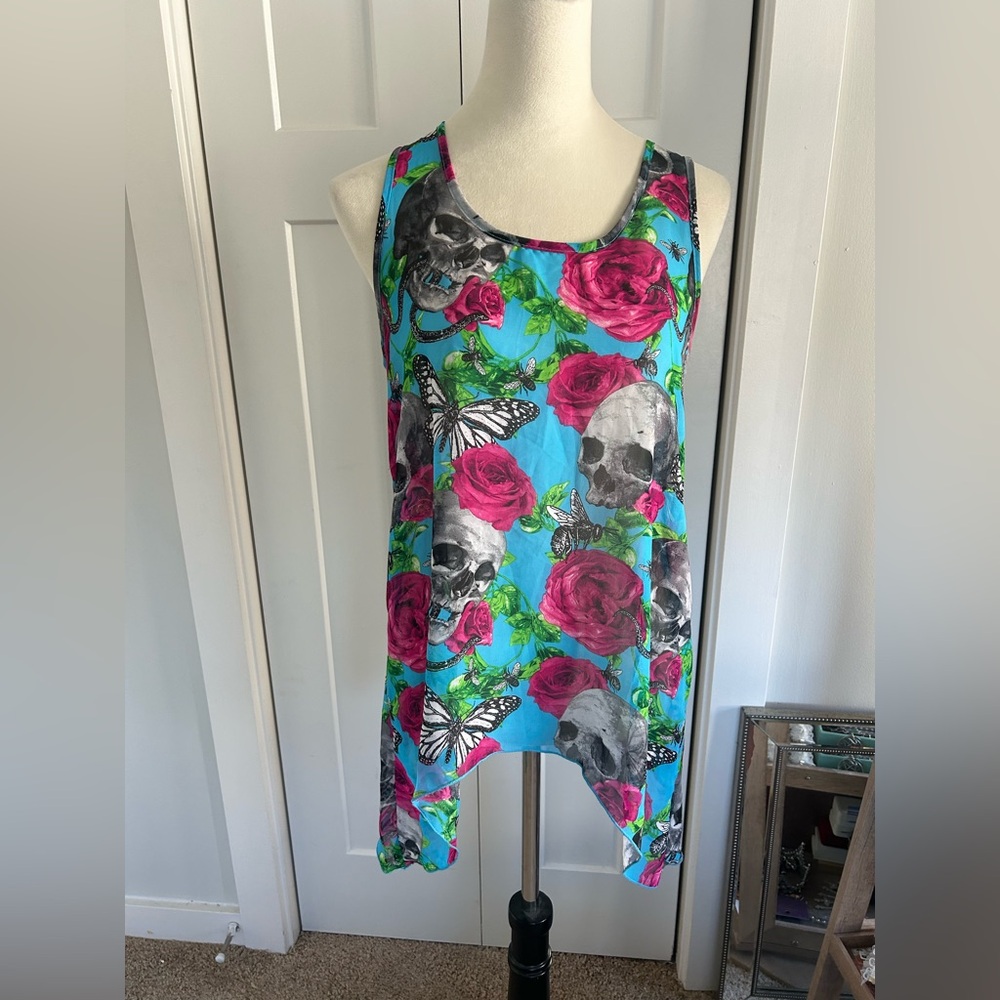 Vibrant Floral and Skull Women's Tank Top